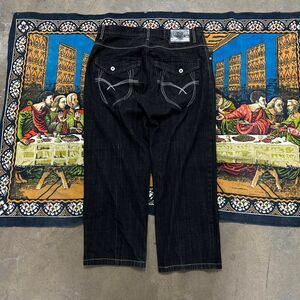Black Southpole red tab baggy jeans 38x31 embroidered back pockets y2k skater